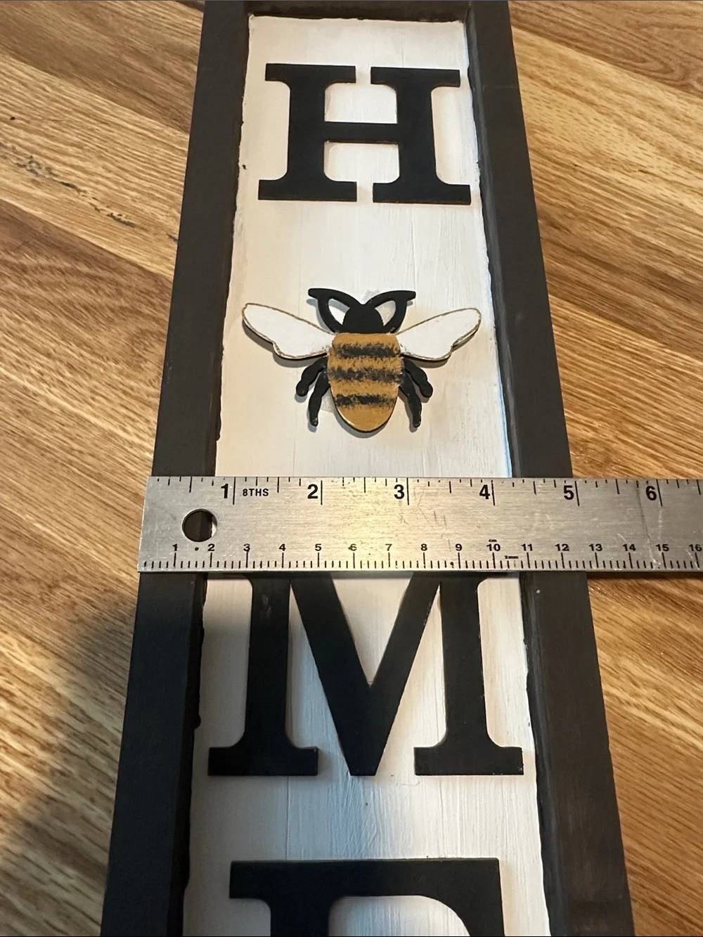 Black and White 'HOME' Wall Decor with Bumblebee Accent